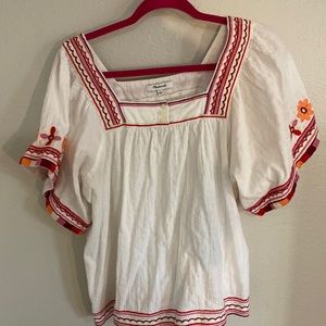 Embroidered peasant style top